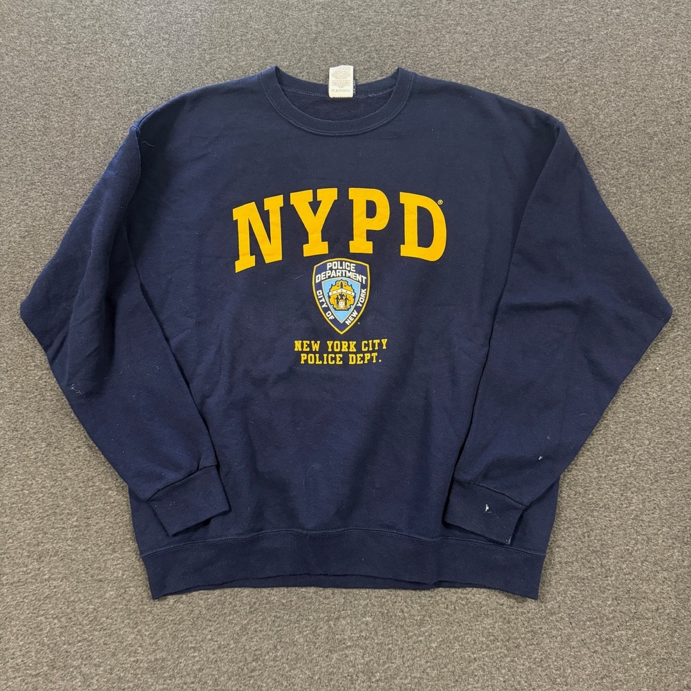 Vintage NYPD Products Sweatshirt Mens XL Navy Blue Graphic Crewneck Pullover